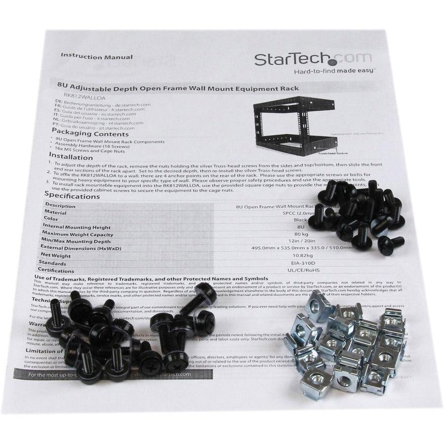 8U Wall Mount Rack - Open Frame Network Equipment Cabinet | StarTech.com RK812WALLO