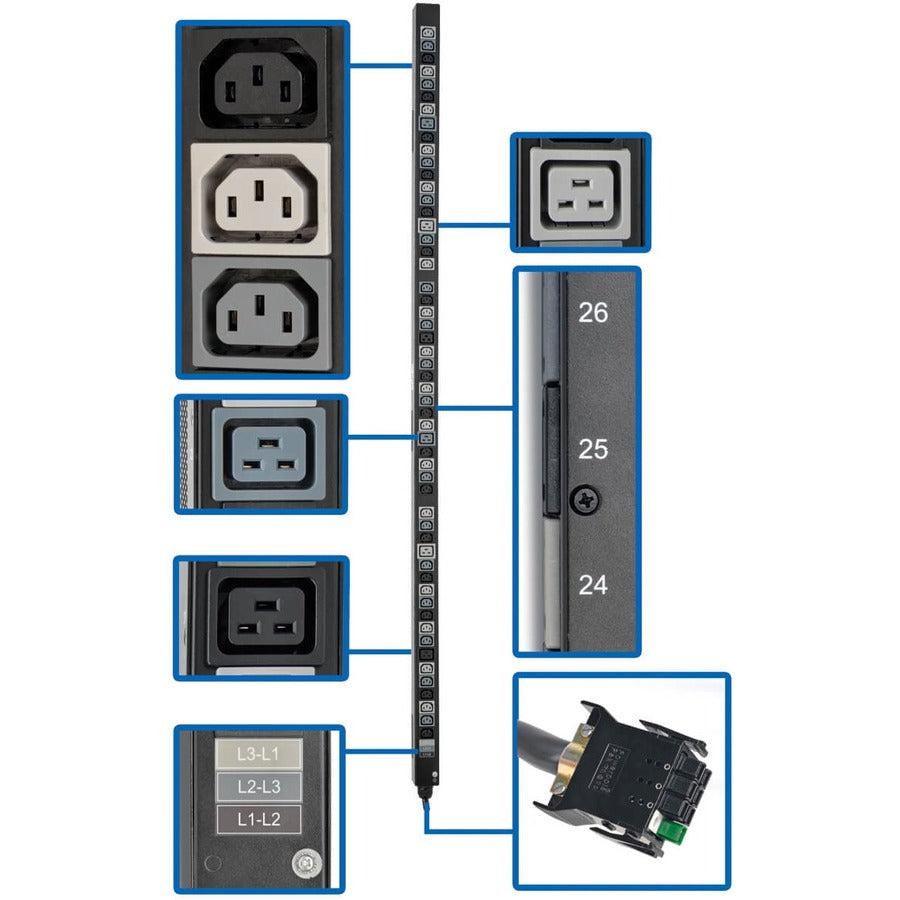 8.6/12.6kW 3-Phase Vertical PDU Strip, 208V C13, C19 Outlets, 0U Rack-Mount, Accessory for Select ATS PDUs PDU3V20D354A