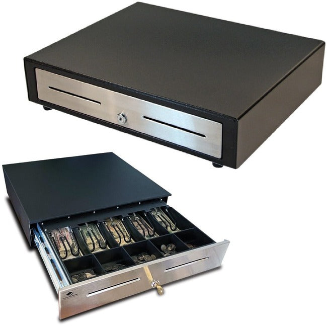 Apg Standard- Duty 19" Electronic Point Of Sale Cash Drawer | Vasario Series Vbs320-Bl1915 | Printer Compatible | Plastic Till With 5 Bill/ 5 Coin Compartments | Black
