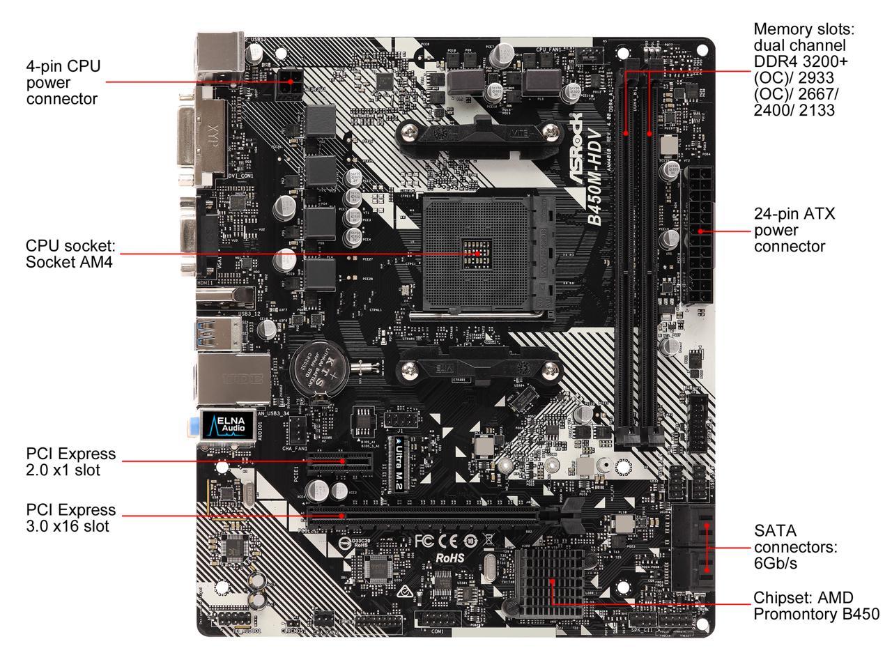 Asrock B450M-Hdv R4.0 Am4 Amd Promontory B450 Sata 6Gb/S Micro Atx Amd Motherboard