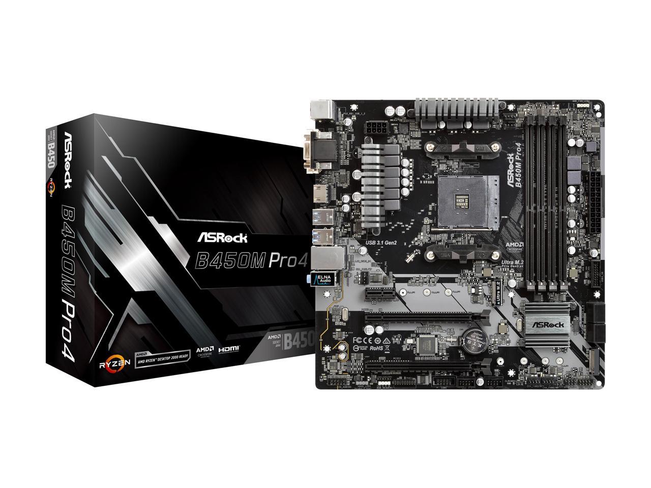 Asrock B450M Pro4 Am4 Amd Promontory B450 Sata 6Gb/S Micro Atx Amd Motherboard