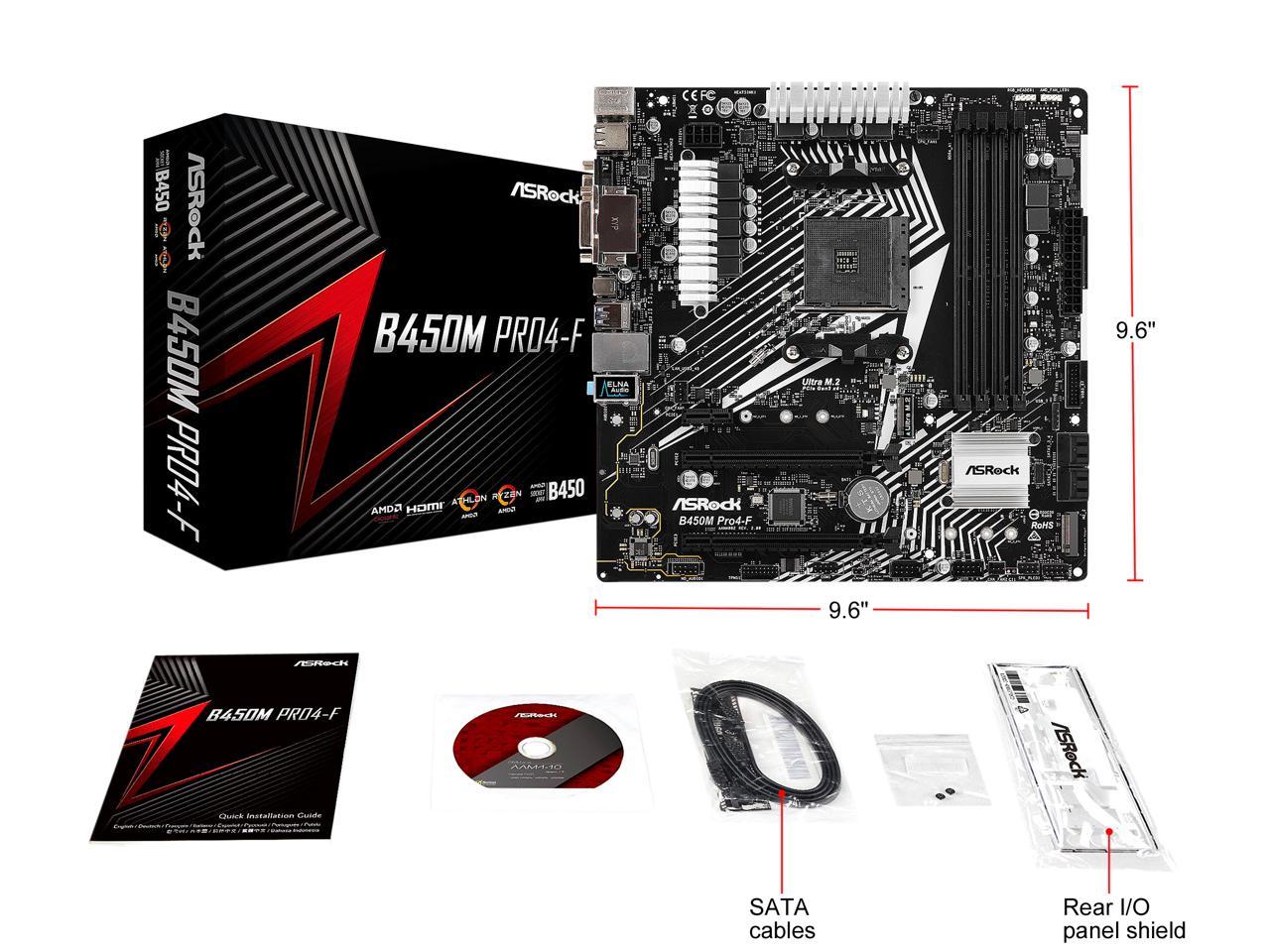 Asrock B450M Pro4-F Am4 Amd Promontory B450 Sata 6Gb/S Usb 3.1 Hdmi Micro Atx Amd Motherboard