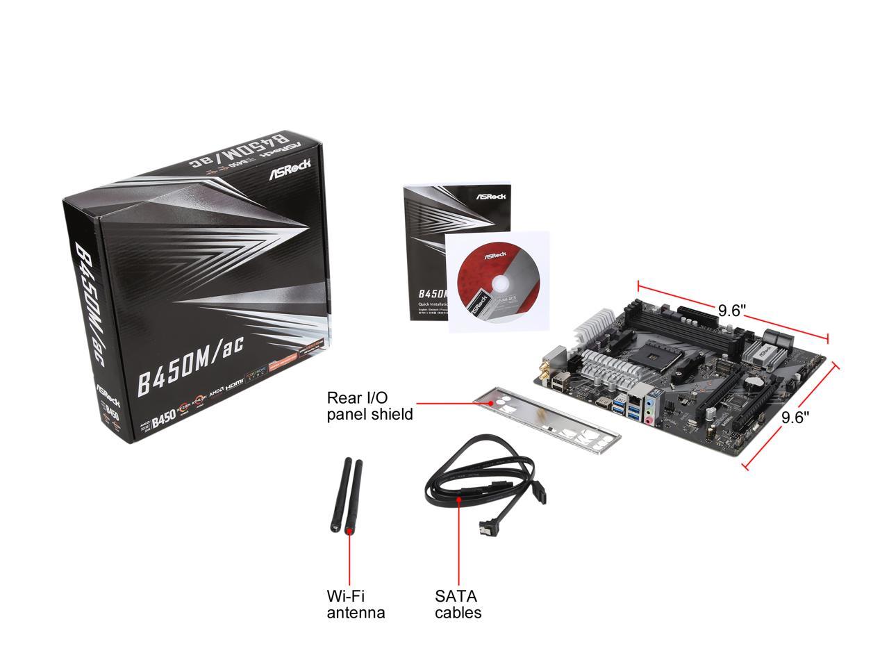 Asrock B450M/Ac Am4 Amd Promontory B450 Sata 6Gb/S Micro Atx Amd Motherboard