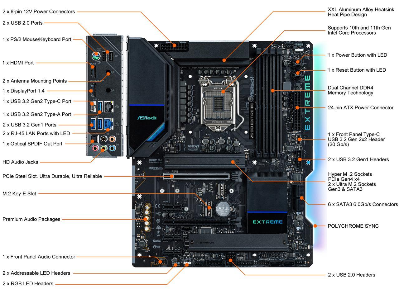 Asrock Z590 Extreme Lga 1200 Intel Z590 Sata 6Gb/S Atx Intel Motherboard