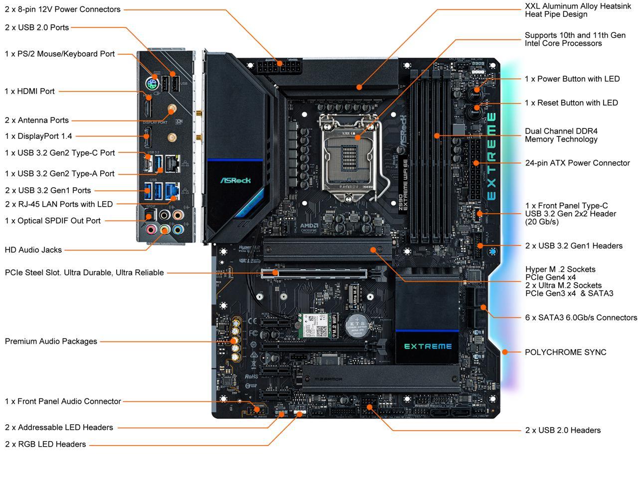 Asrock Z590 Extreme Wifi 6E Lga 1200 Intel Z590 Sata 6Gb/S Atx Intel Motherboard