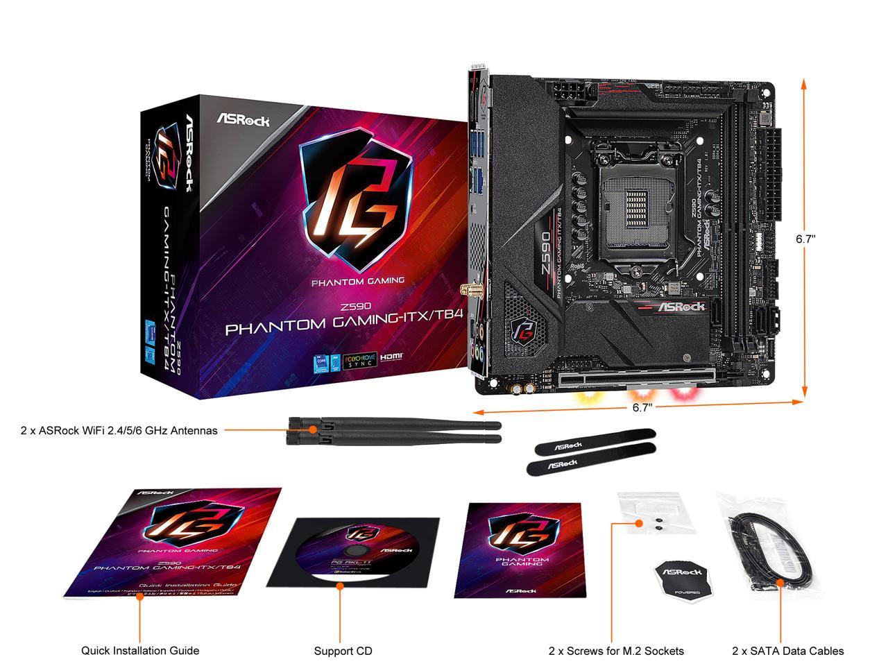 Asrock Z590 Phantom Gaming-Itx/Tb4 Lga 1200 Intel Z590 Sata 6Gb/S Mini Itx Intel Motherboard