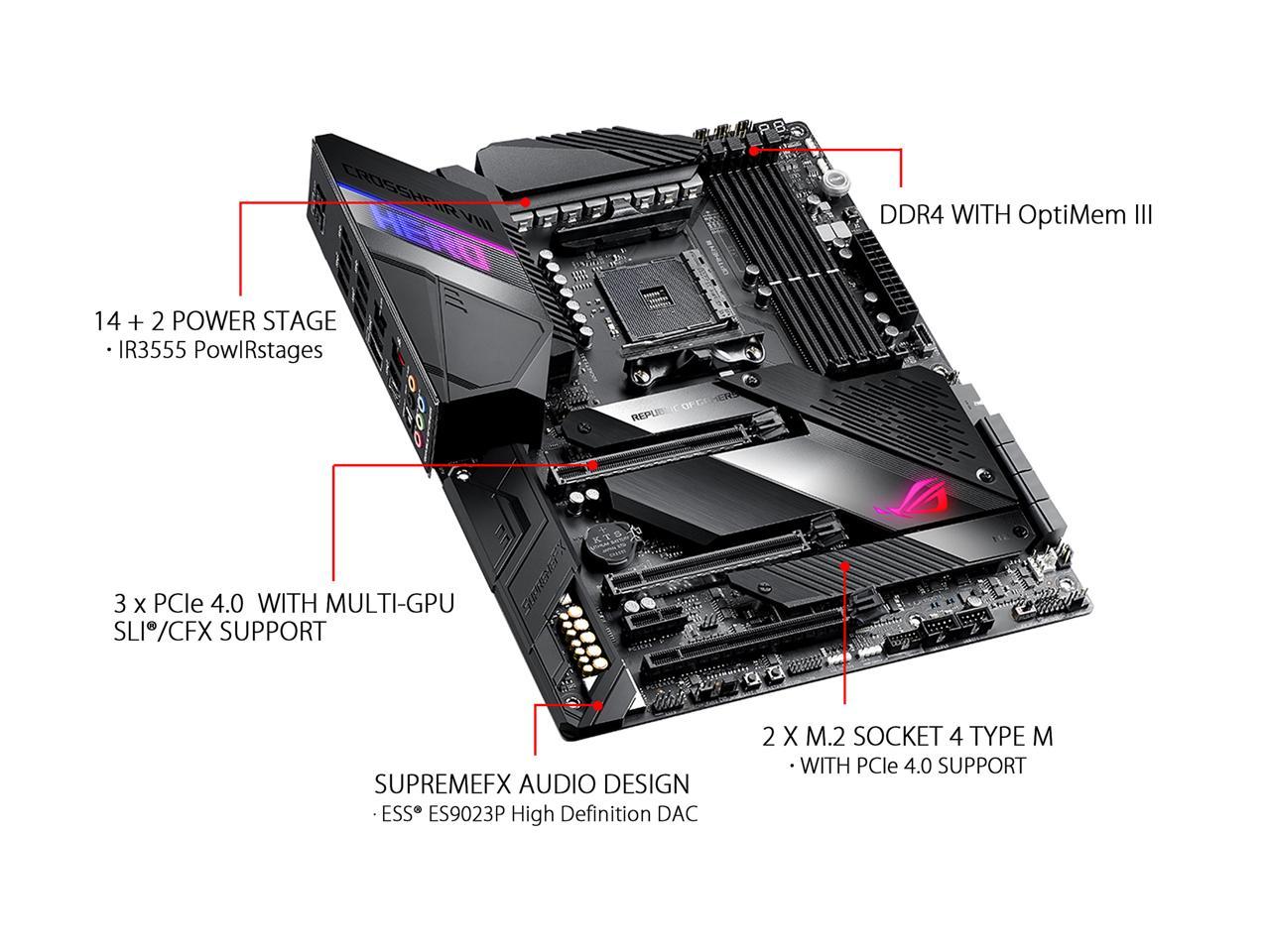 Asus Amd Am4 Rog X570 Crosshair Viii Hero Atx Motherboard With Pcie 4.0, 2.5Gbps Lan, Dual M.2, Sata 6Gb/S, Usb 3.2 Gen 2