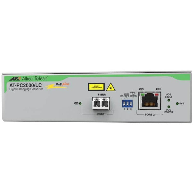 AT-PC2000/LC PoE+ to Fiber Converter - TAA Compliant 10/100/1000T to 1000SX | Allied Telesis AT-PC2000/LC-960