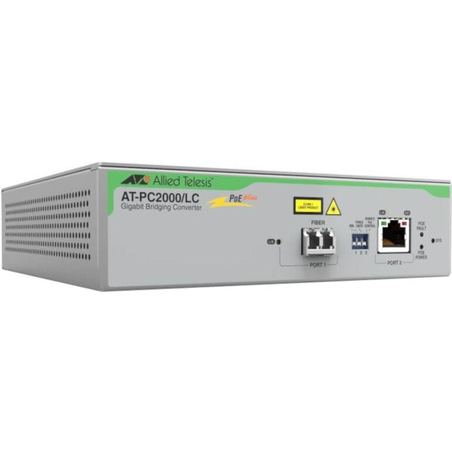 AT-PC2000/LC PoE+ to Fiber Converter - TAA Compliant 10/100/1000T to 1000SX | Allied Telesis AT-PC2000/LC-960