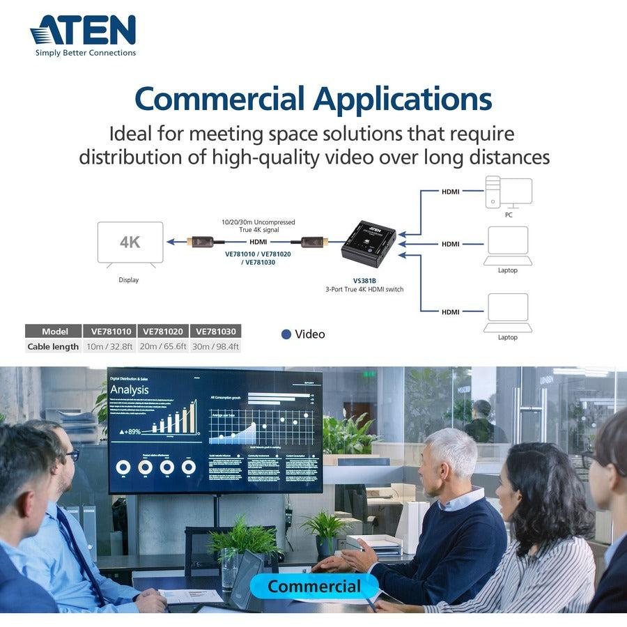 ATEN 10M True 4K HDMI 2.0 Active Optical Cable (True 4K@10m) VE781010