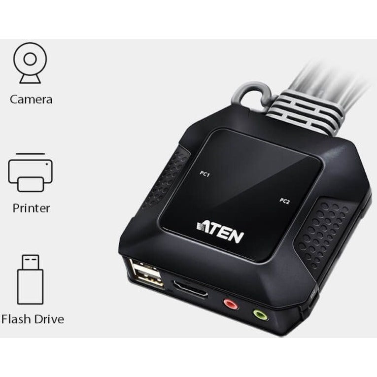 ATEN 2-Port USB 4K DCI HDMI Cable KVM Switch with Remote Port Selector CS22H