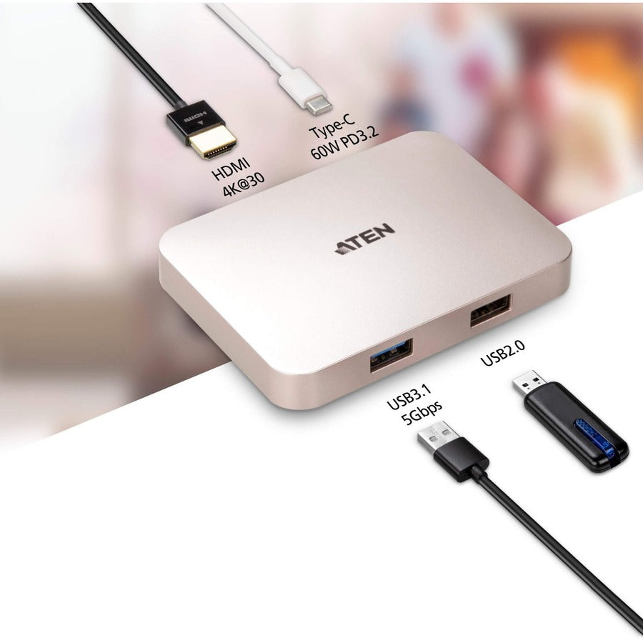 ATEN USB-C 4K Ultra Mini Dock with Power Pass-through UH3235