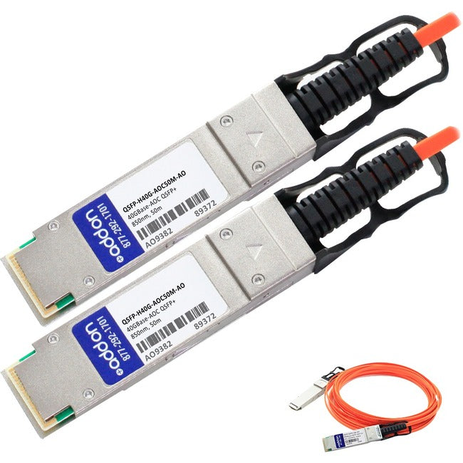 AddOn Cisco Compatible TAA Compliant 40GBase-AOC QSFP+ to QSFP+ Direct Attach Cable (850nm, MMF, 50m) QSFP-H40G-AOC50M-AO