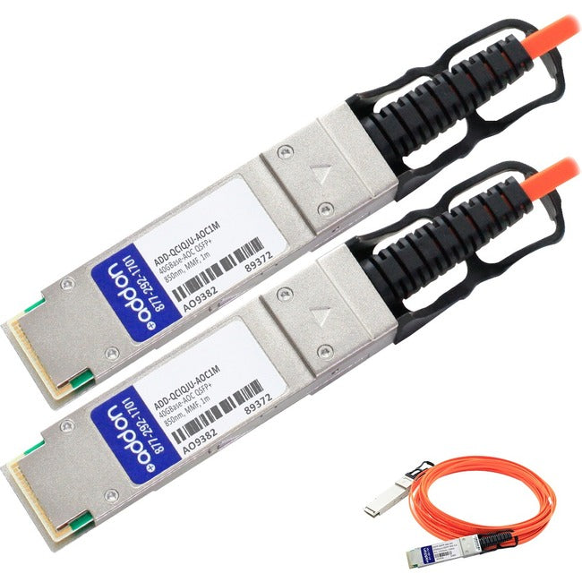 AddOn Cisco QSFP-H40G-AOC1M to Juniper Networks JNP-40G-AOC-1M Compatible TAA Compliant 40GBase-AOC QSFP+ to QSFP+ Direct Attach Cable (850nm, MMF, 1m) ADD-QCIQJU-AOC1M