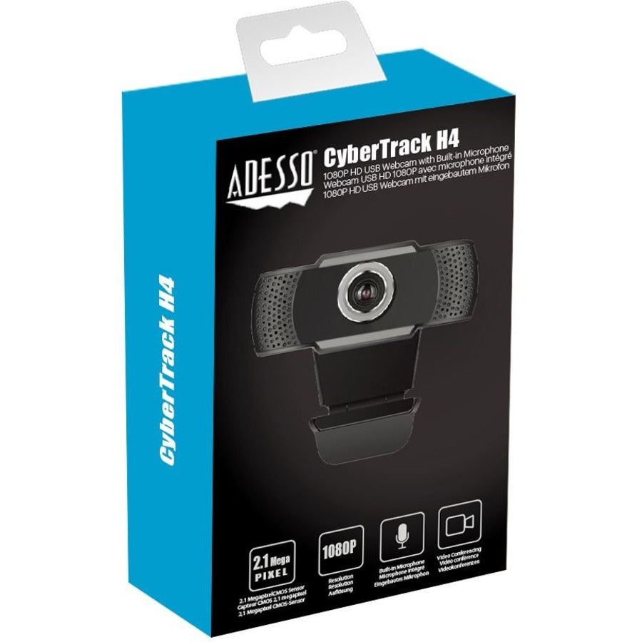 Adesso CyberTrack H4 1080P USB Webcam - 2.1 Megapixel - 30 fps - Manual Focus-Tripod Mount CYBERTRACKH4