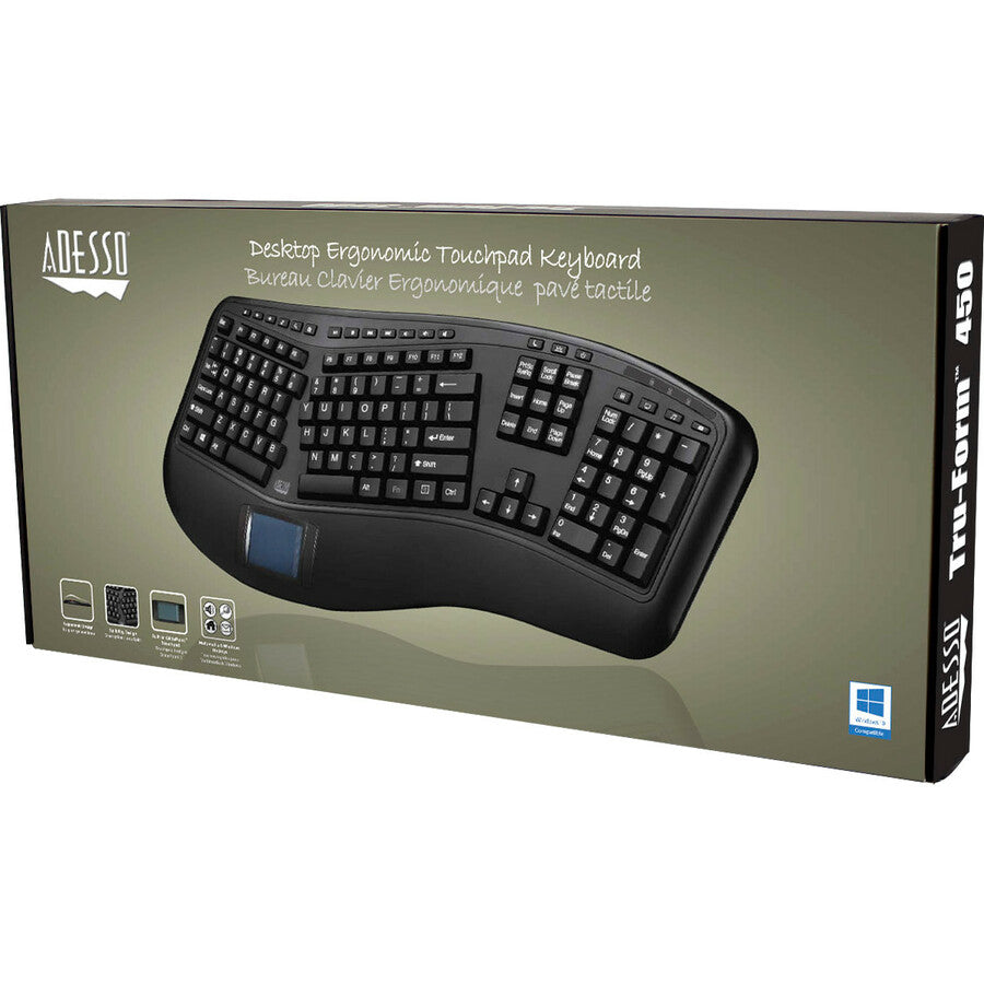 Adesso Tru-Form Ergonomic Touchpad Keyboard AKB-450UB