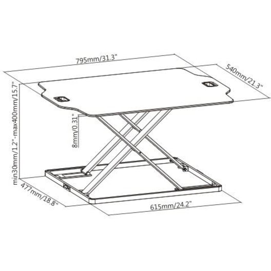 Amer Mounts Ultra Slim Height Adjustable Standing Desk- White Finish EZUP3222