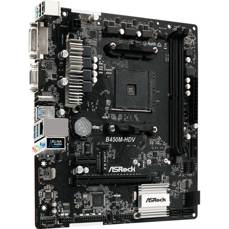 Asrock B450M-Hdv Am4 Amd Promontory B450 Sata 6Gb/S Usb 3.1 Hdmi Micro Atx Amd Motherboard