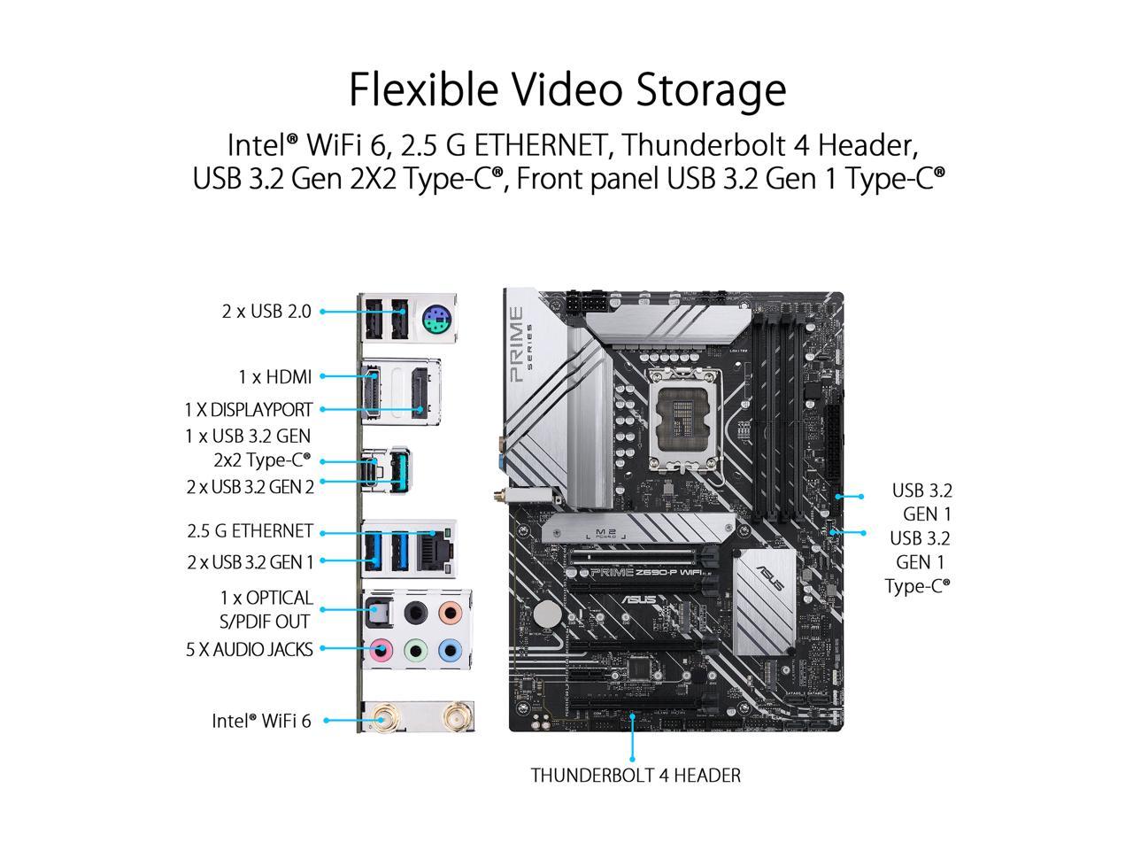 Asus Prime Z690-P Wifi Socket Lga1700/ Intel Z690/ Ddr5/ Wifi & Bluetooth/ Sata3&Usb3.2/ M.2/ Atx Motherboard