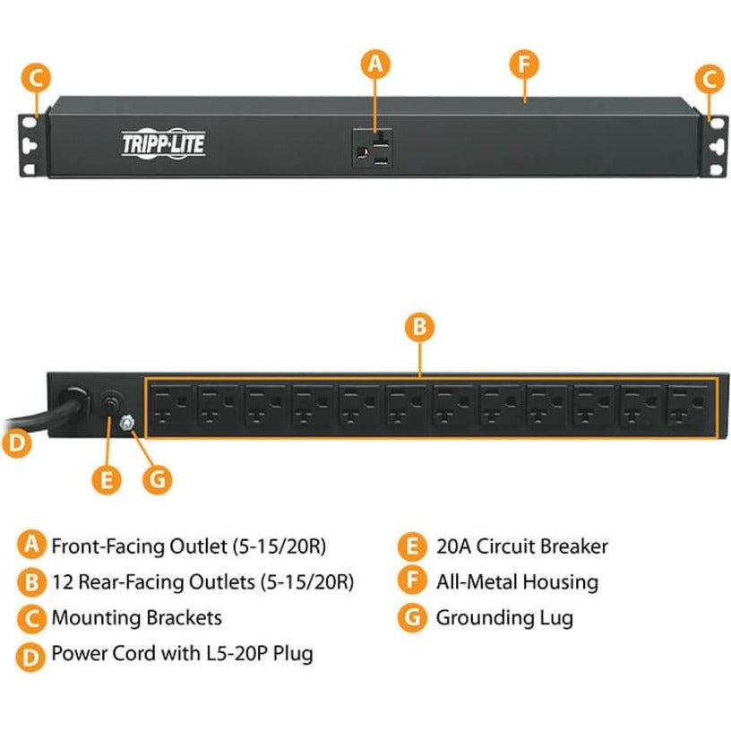 Basic PDU - Single-Phase 2.4kW 1U Rack-Mount Power Distribution | Tripp Lite PDU1220T6