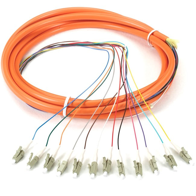 Black Box 3m LC OM1 62.5-Micron MM Fiber Pigtail 12-Strand OFNR PVC Orange FOPT50M1-LC-12OR-3