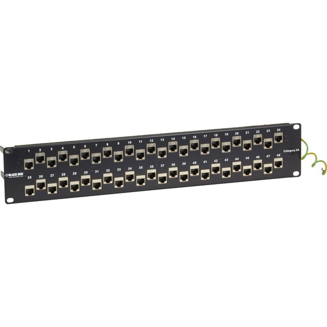 Black Box Cat6A Staggered Feed-Through Patch Panel - 2U, Shielded, 48-Port