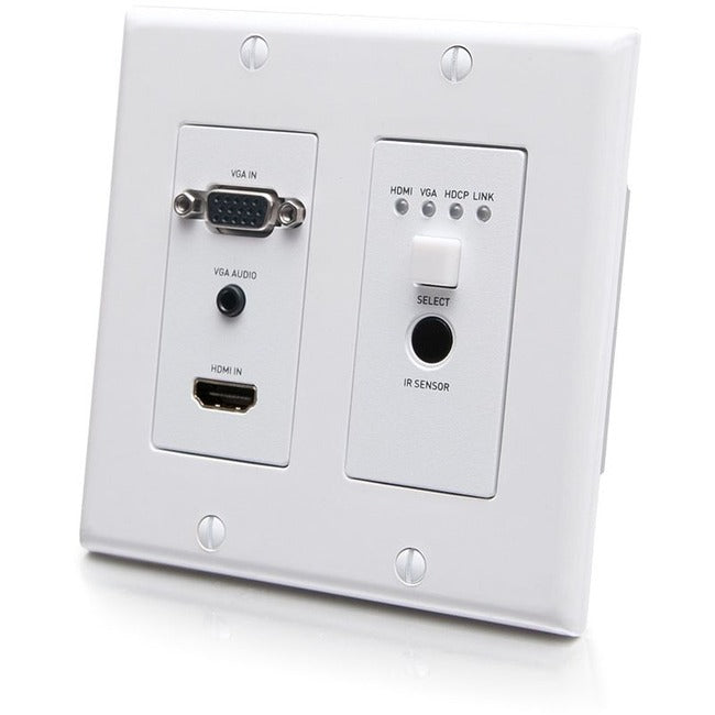 C2G HDBaseT HDMI Extender + VGA, 3.5mm, RS232 and IR over Cat - Dual Gang HDMI Wall Plate Transmitter - 4K 60Hz C2G30017