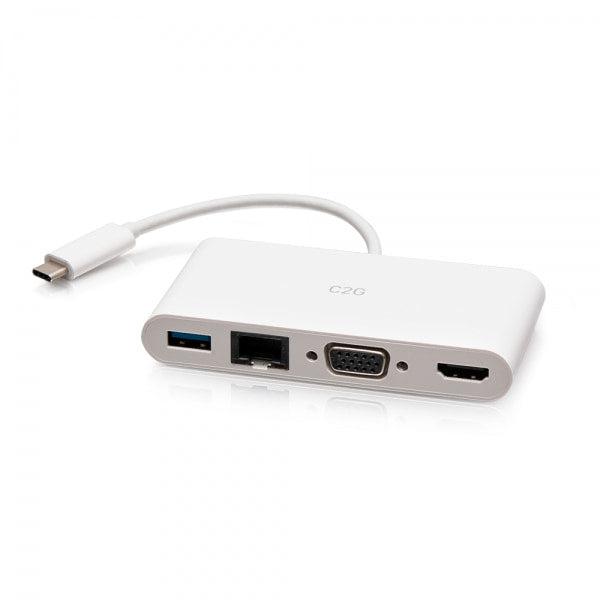 C2G Usb-C® To Hdmi®, Vga, Usb-A, And Rj45 Multiport Adapter - 4K 30Hz - White