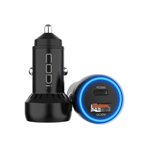 CODi Dual Port 30W Car Charger/Auto Adapter (USB-C, USB-A Outputs) A01110