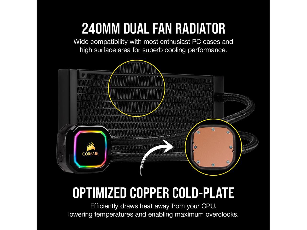 Corsair Icue H100I Rgb Pro Xt, 240Mm Radiator, Dual 120Mm Pwm Fans, Software Control, Liquid Cpu Cooler, Cw-9060043-Ww