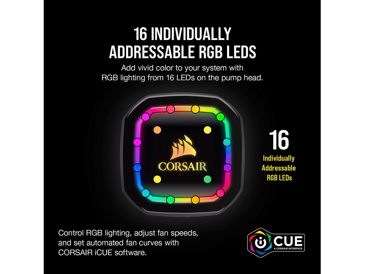 Corsair Icue H100I Rgb Pro Xt, 240Mm Radiator, Dual 120Mm Pwm Fans, Software Control, Liquid Cpu Cooler, Cw-9060043-Ww