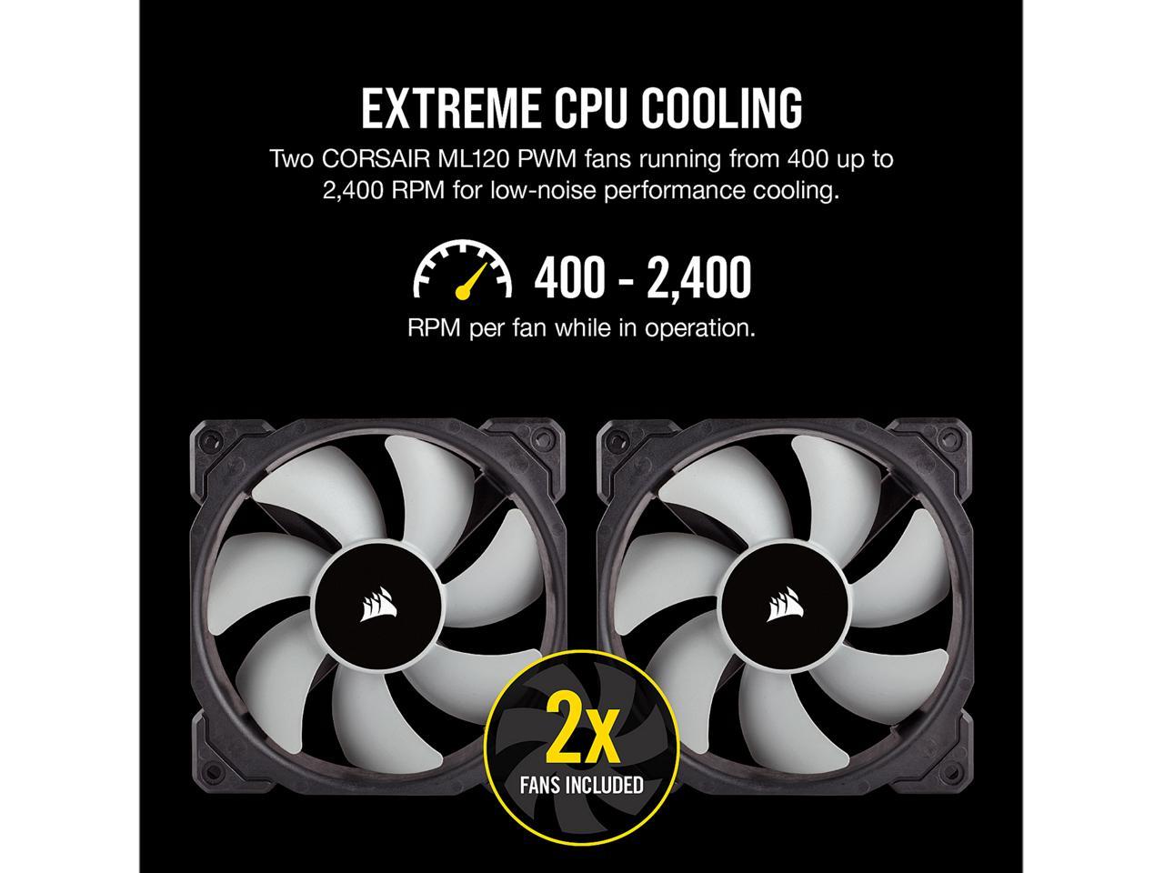 Corsair Icue H100I Rgb Pro Xt, 240Mm Radiator, Dual 120Mm Pwm Fans, Software Control, Liquid Cpu Cooler, Cw-9060043-Ww