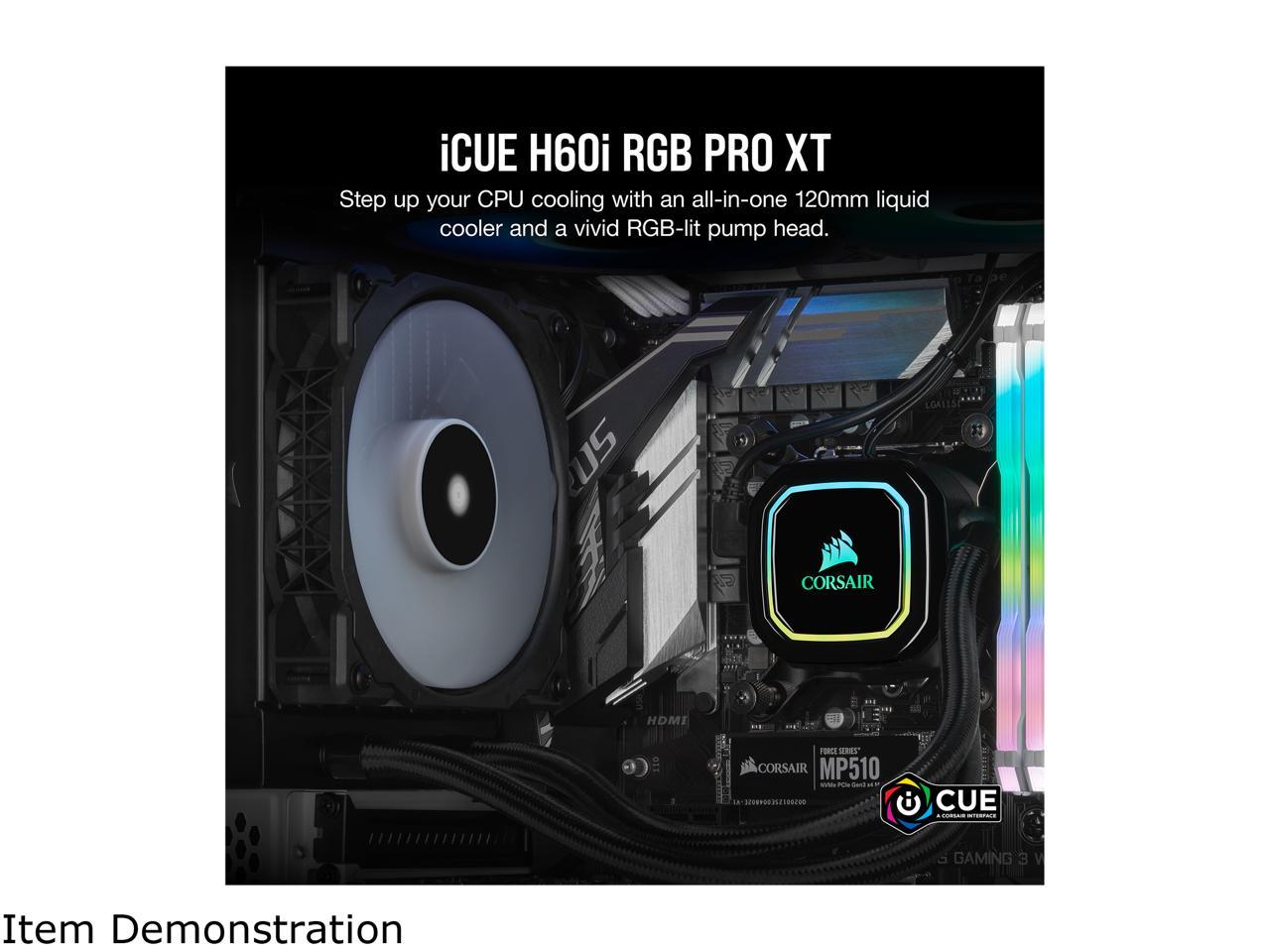 Corsair Icue H60I Rgb Pro Xt, 120Mm Radiator, Single 120Mm Pwm Fan, Software Control, Liquid Cpu Cooler, Cw-9060049-Ww