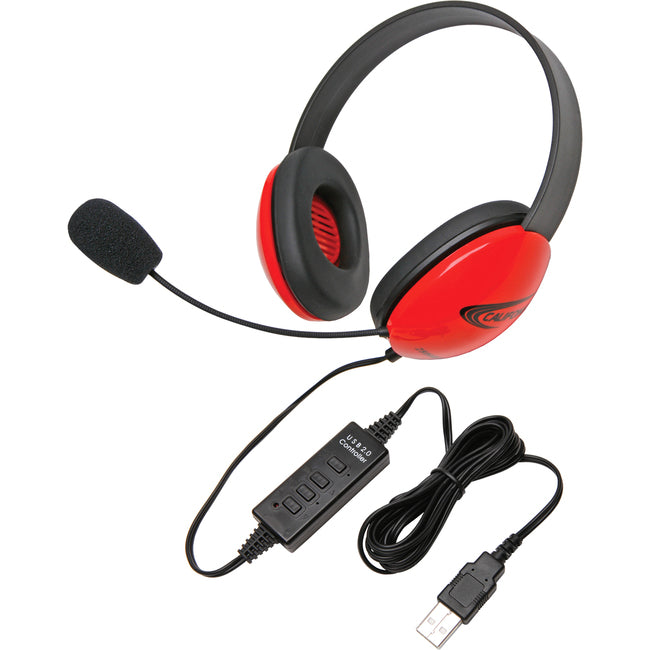 Califone Red Stereo Headphone W/ Mic, Usb Connector