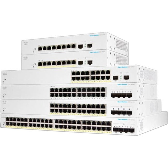 Cisco Business 220 Series Cbs220-16P-2G - Switch - Smart - 16 X 10/100/1000 (Poe+) + 2 X Gigabit Sfp (Uplink) - Rack-Mountable - Poe+ (130 W)