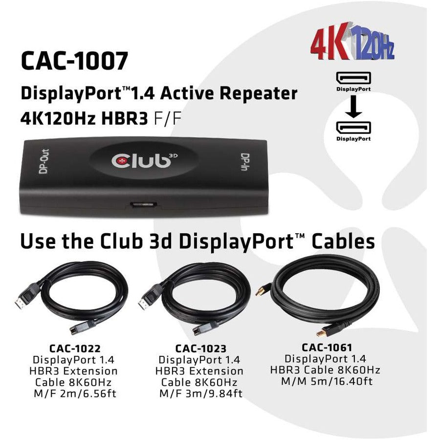 Club 3D DisplayPort 1.4 Active Repeater 4K120Hz HBR3 F/F CAC-1007