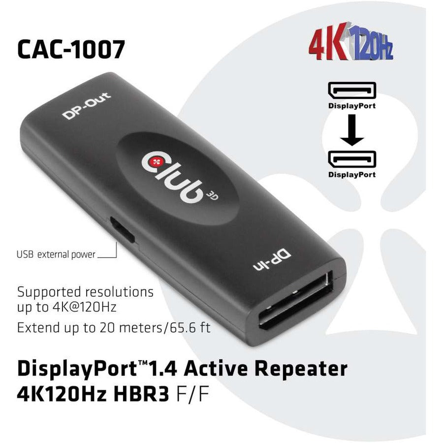Club 3D DisplayPort 1.4 Active Repeater 4K120Hz HBR3 F/F CAC-1007