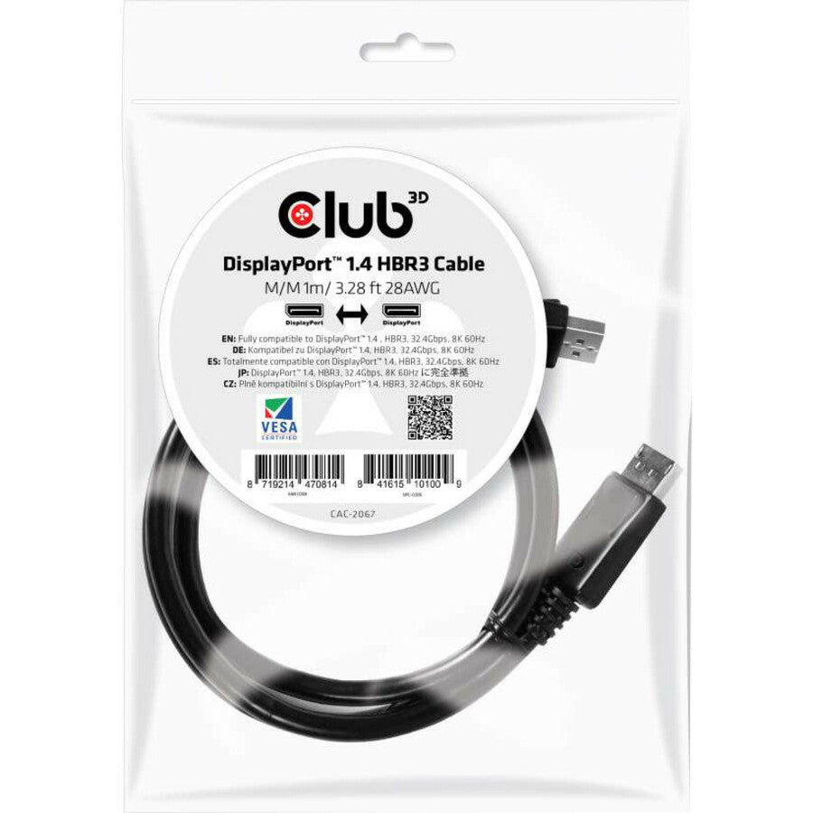 Club 3D DisplayPort 1.4 HBR3 Cable 8K60Hz Male / Male 1m/3.28ft CAC-2067