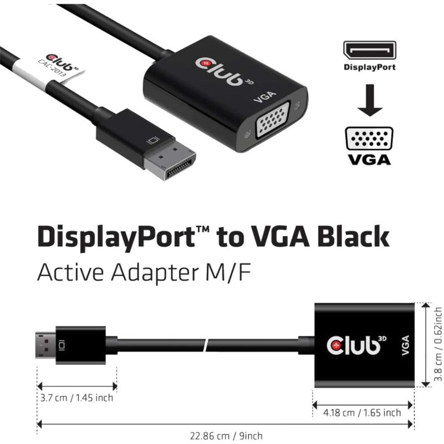 Club 3D DisplayPort to VGA Black Active Adapter M/F CAC-2013