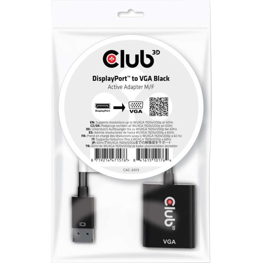 Club 3D DisplayPort to VGA Black Active Adapter M/F CAC-2013