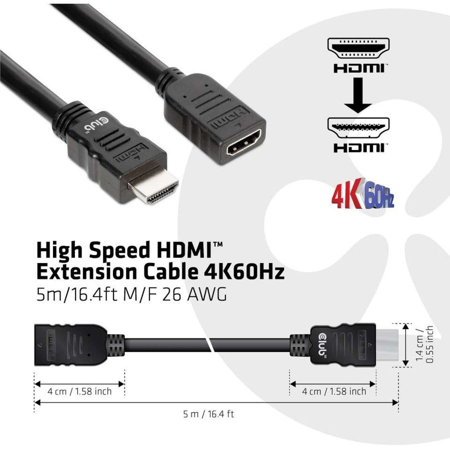 Club 3D High Speed HDMI Extension Cable 4K60Hz M/F 5m/16.4ft 26 AWG CAC-1325
