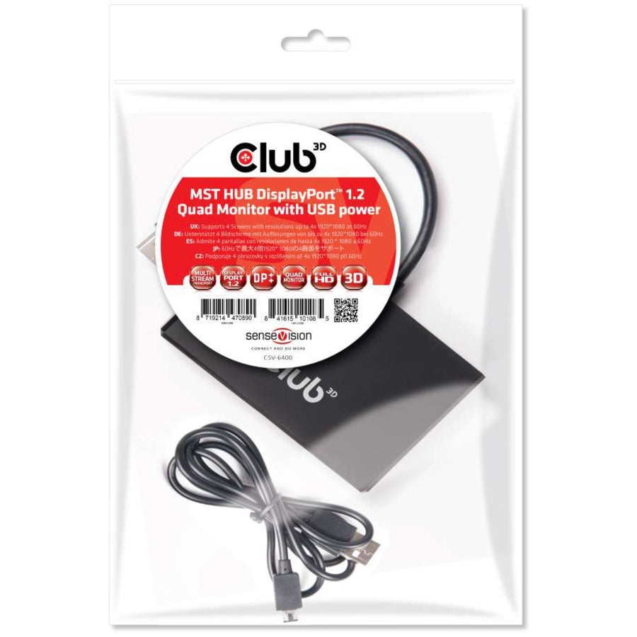 Club 3D Multi Stream Transport (MST) Hub DisplayPort 1.2 Quad Monitor USB Powered CSV-6400