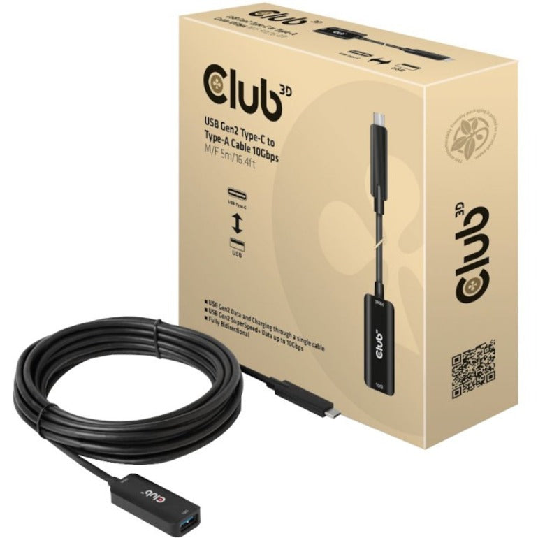 Club 3D USB Gen2 Type-C to Type-A Cable 10Gbps M/F 5m/16.4ft CAC-1536