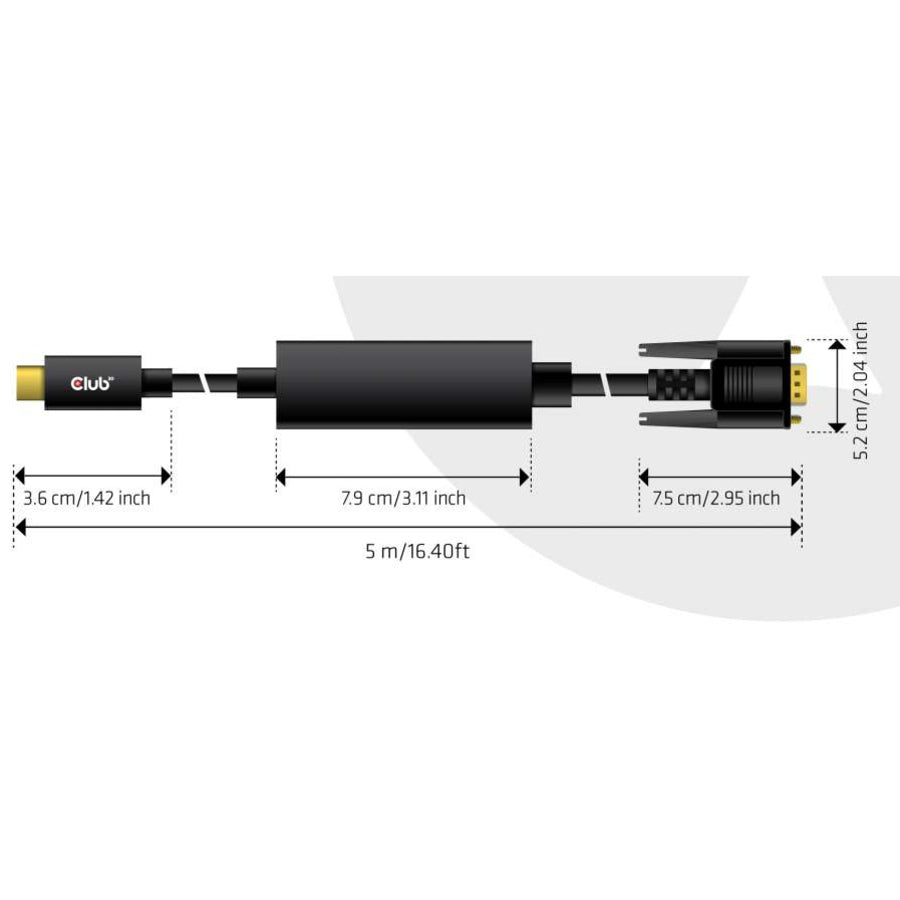 Club 3D USB Type C to VGA Active Cable M/M 5m/16.40ft CAC-1512