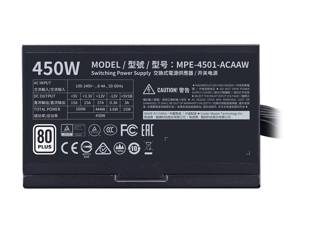 Cooler Master Mpe-4501-Acaaw-Us 80 Plus Standard Certified Power Supply With Dc-To-Dc + Llc