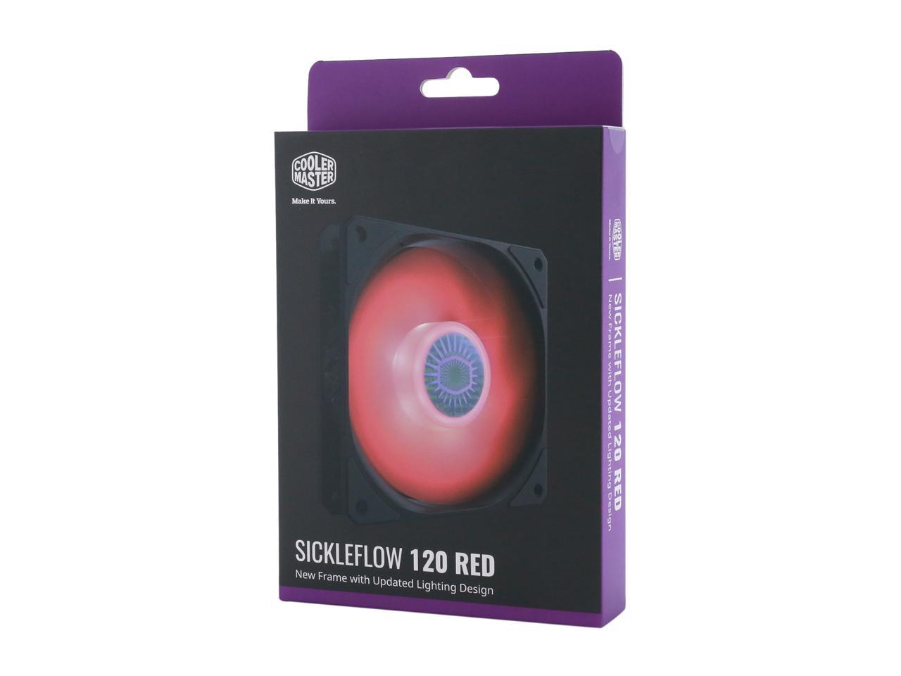 Cooler Master Sickleflow 120 V2 Red Led Square Frame Fan With Air Balance Curve Blade Design, Sealed