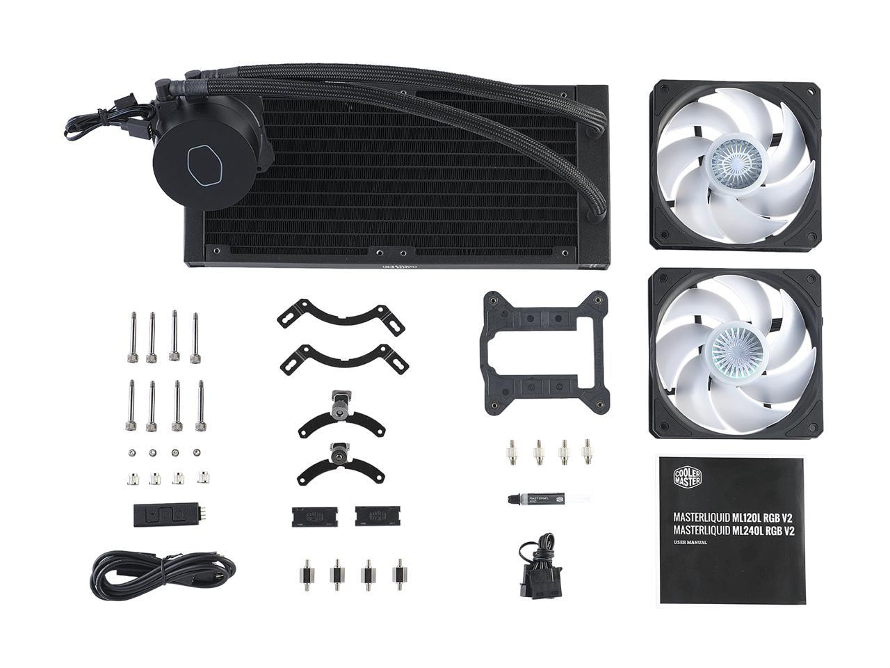 Coolermaster Masterliquid Ml240L Rgb V2, Close-Loop Aio Cpu Liquid Cooler, 240 Radiator, Dual