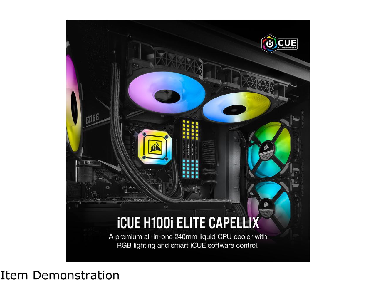 Corsair Hydro Series, Icue H100I Elite Capellix, 240Mm Radiator, Dual Ml120 Rgb Pwm Fans, Powerful Icue Software, Liquid Cpu Cooler, Cw-9060046-Ww