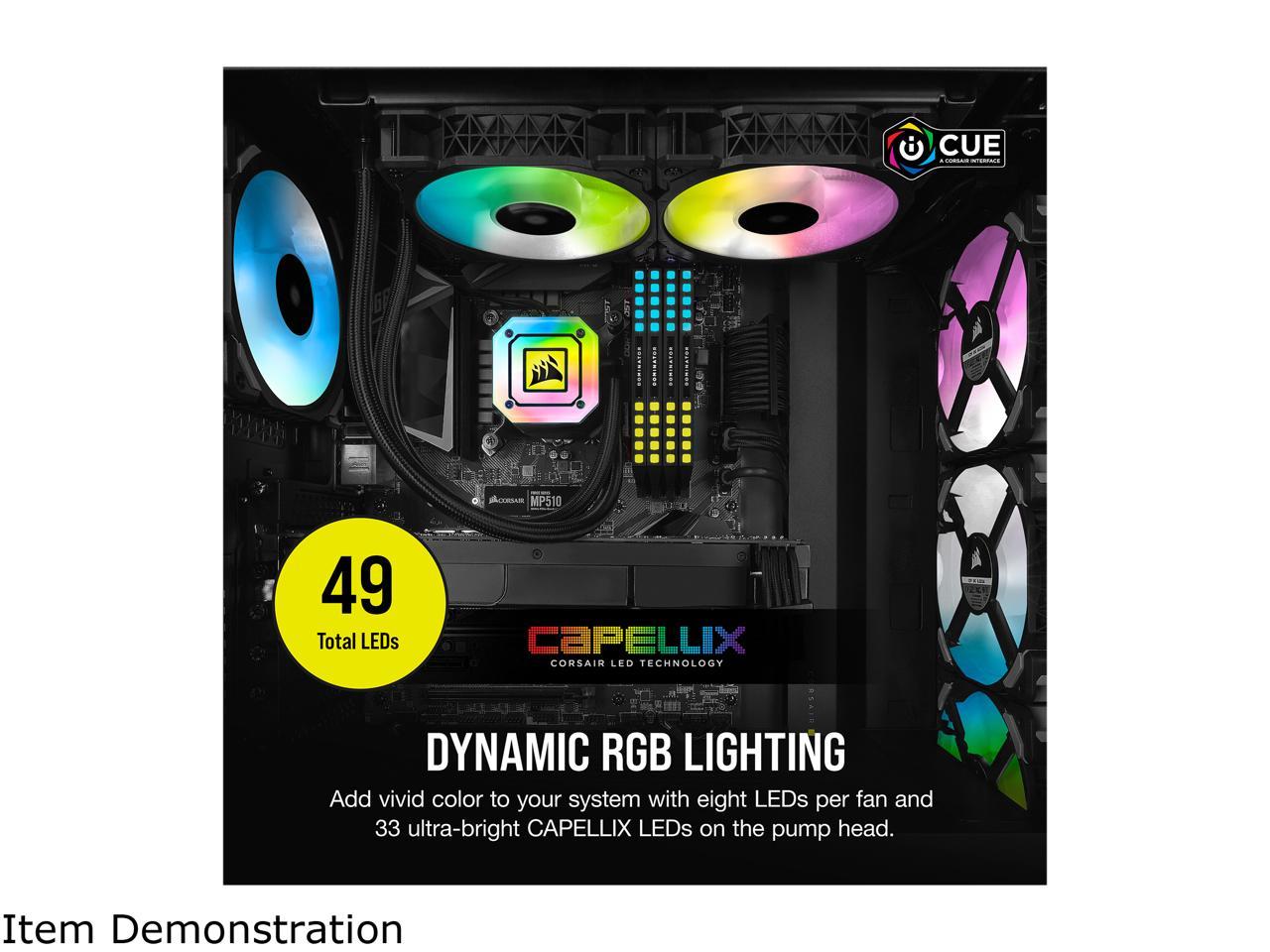 Corsair Hydro Series, Icue H100I Elite Capellix, 240Mm Radiator, Dual Ml120 Rgb Pwm Fans, Powerful Icue Software, Liquid Cpu Cooler, Cw-9060046-Ww