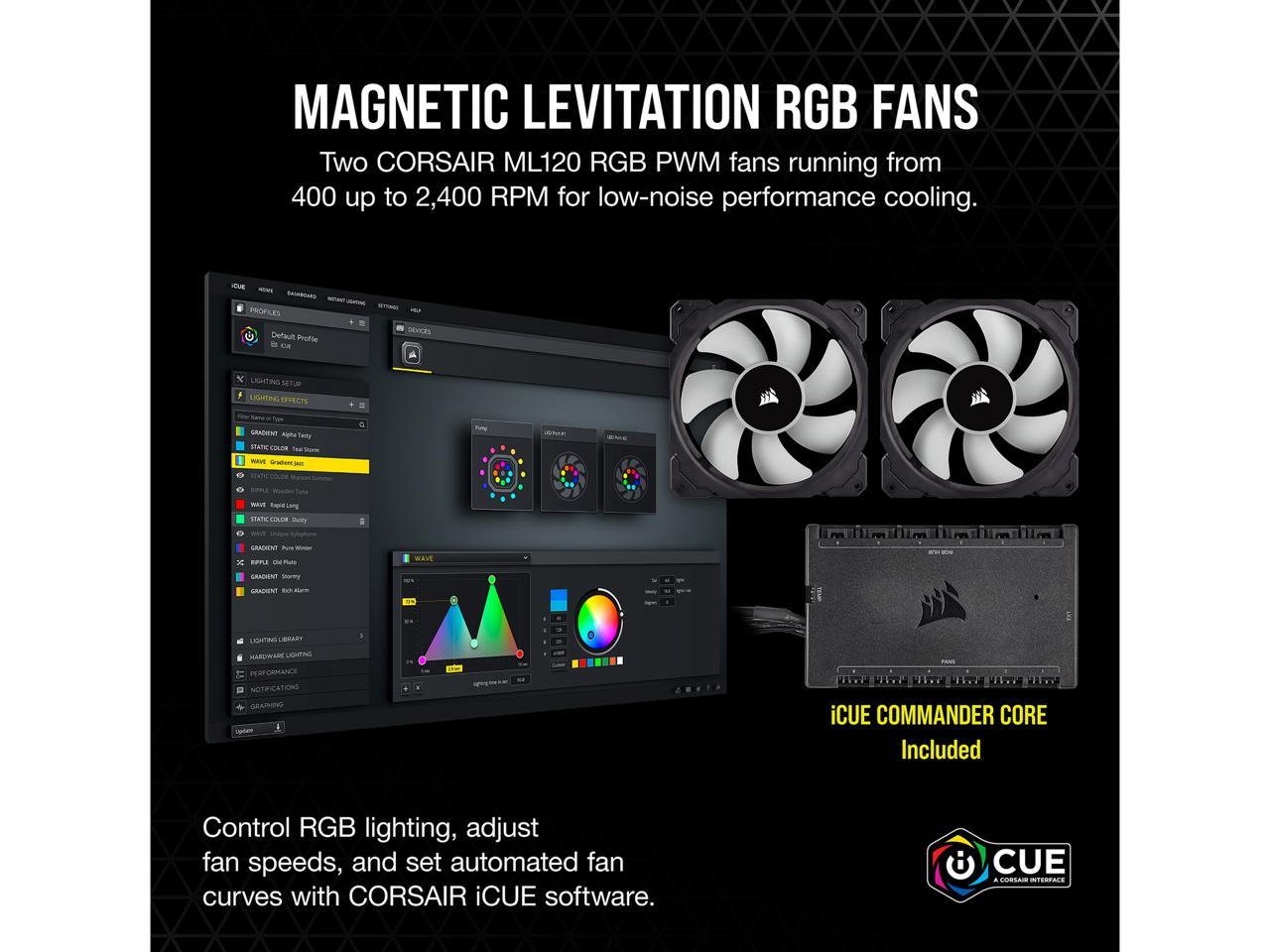 Corsair Hydro Series, Icue H100I Elite Capellix, 240Mm Radiator, Dual Ml120 Rgb Pwm Fans, Powerful Icue Software, Liquid Cpu Cooler, Cw-9060046-Ww